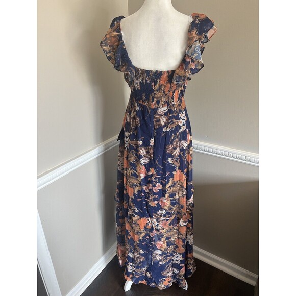 Lulus Maxi Dress Womens Navy Blue Stunning Favorite Floral Ruffled High-Low M - Picture 8 of 9